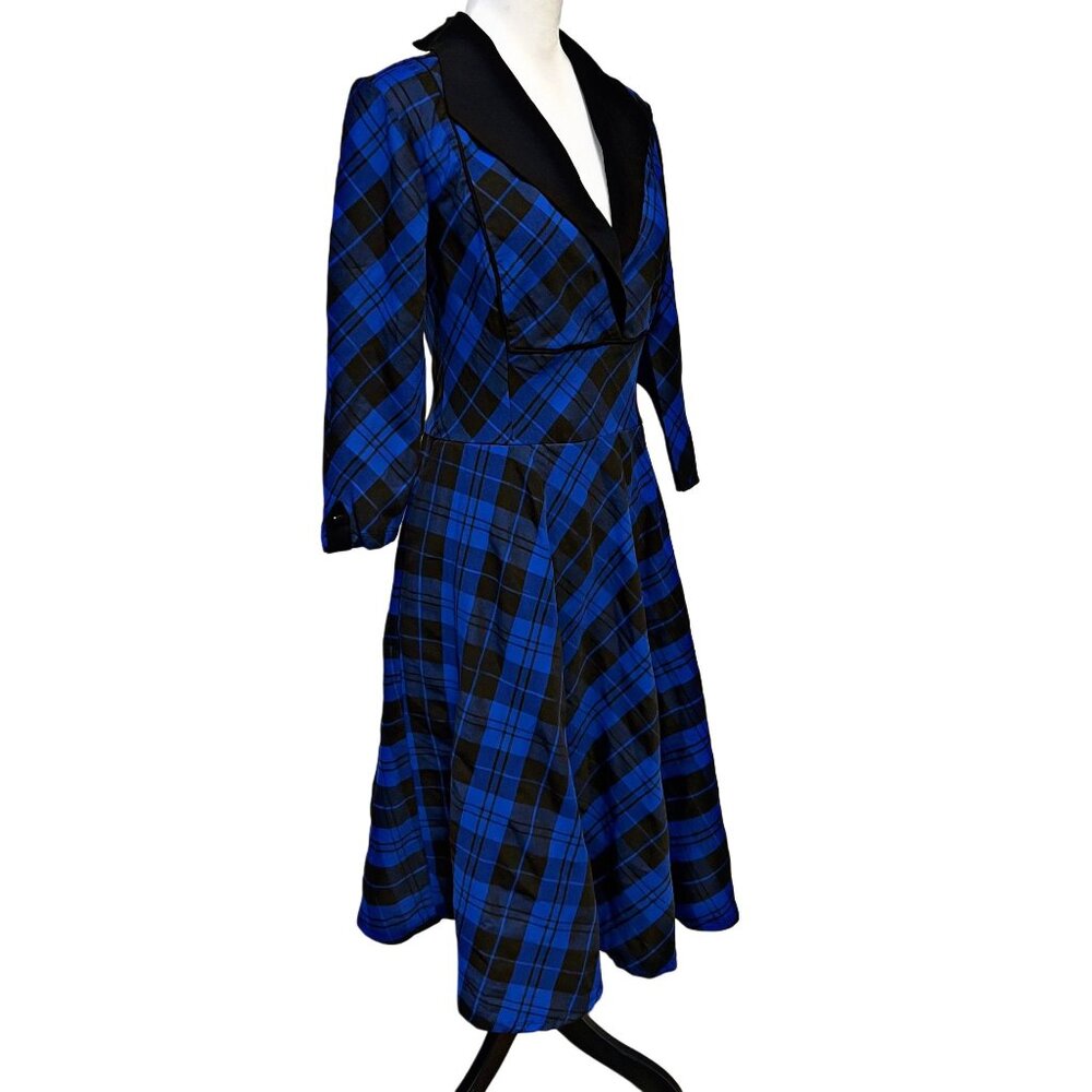 Unique Vintage Plaid Fit & Flare Midi Dress Retro Swing Wiggle Pockets Stretch - Picture 7 of 12